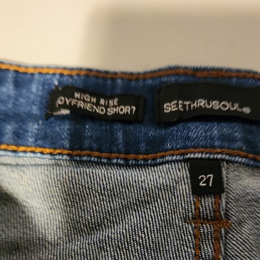 See Thru Soul Blue Distressed Jean Shorts with Rolled Cuffs - Picture 2 of 5